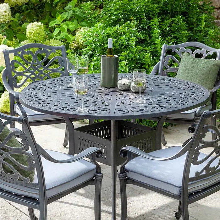 Capri 4 Seat Round Dining Set with Parasol & Base by Hartman