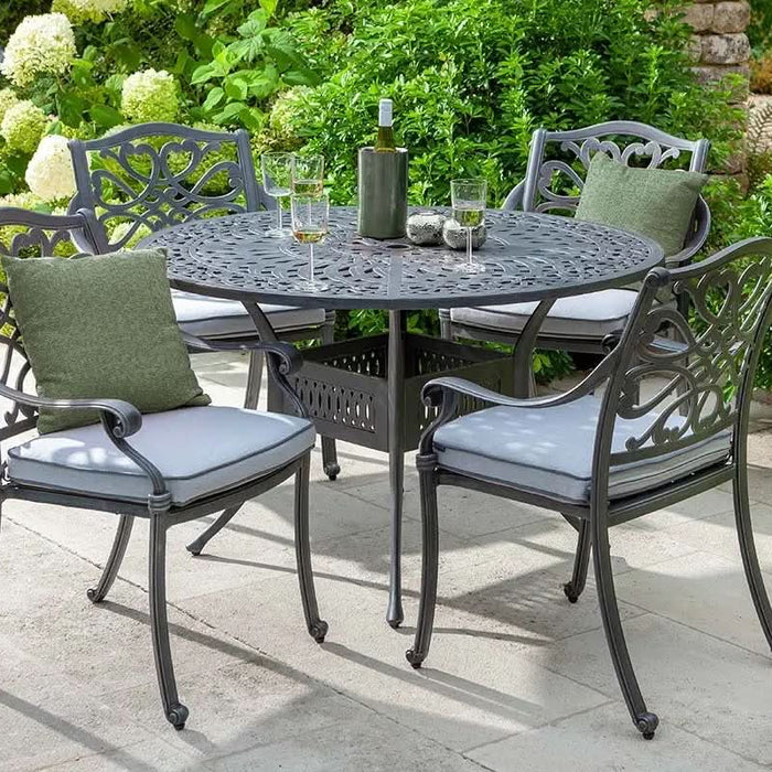 Capri 4 Seat Round Dining Set with Parasol & Base by Hartman