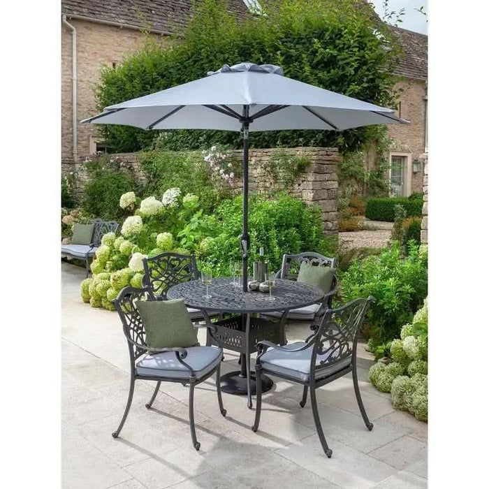 Capri 4 Seat Round Dining Set with Parasol & Base by Hartman