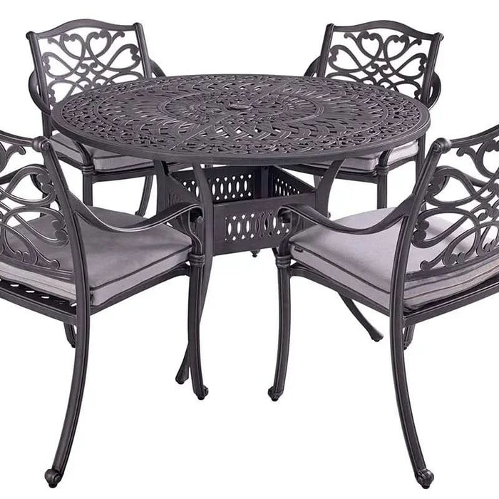 Capri 4 Seat Round Dining Set with Parasol & Base by Hartman