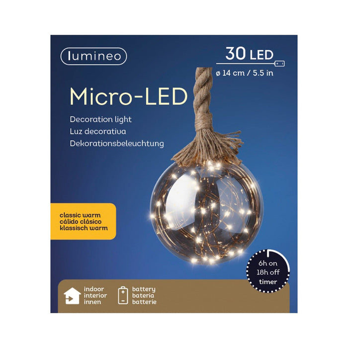 Micro LED Ball Diameter 14cm Smokey, Classic Warm 30 Lights