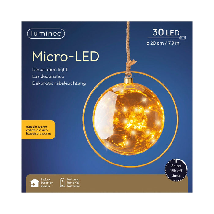 Micro LED Ball Diameter 20cm Amber, Classic Warm 30 Lights