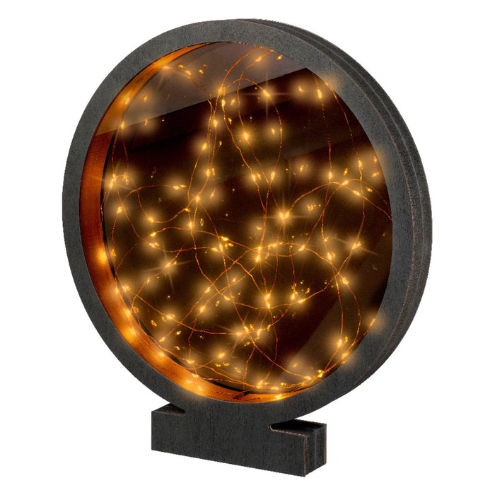 Micro LED Frame Plywood Circle 35cm Wide Black, Classic Warm 80 Lights