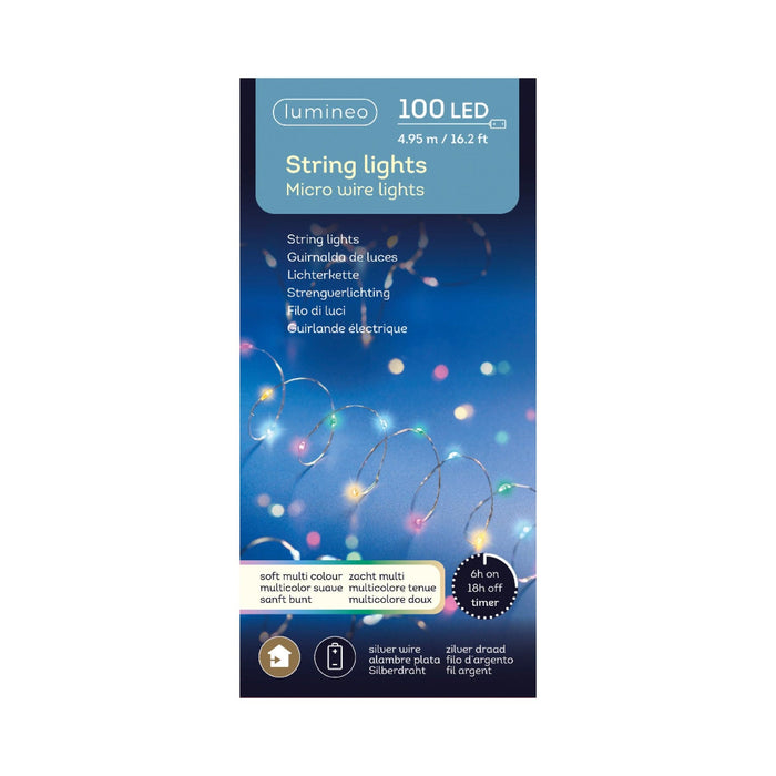Micro LED String Lights  Silver, Soft Multi 100 Lights