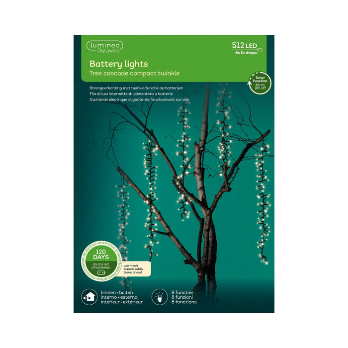 LED Durawise Tree Cascade Compact 8 Function Twinkle Effect Black, Warm White 512 Lights