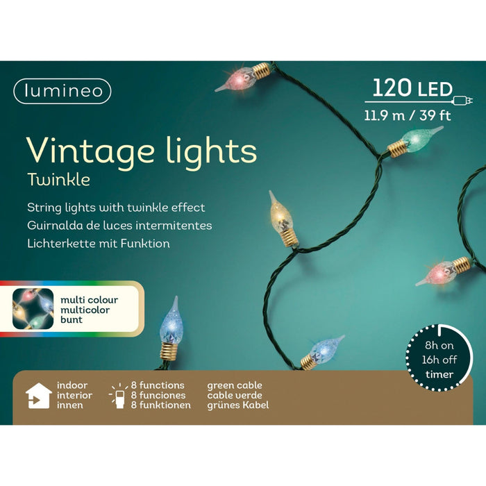 LED Vintage Lights 8 Function Twinkle Effect Green, Multi 120 Lights