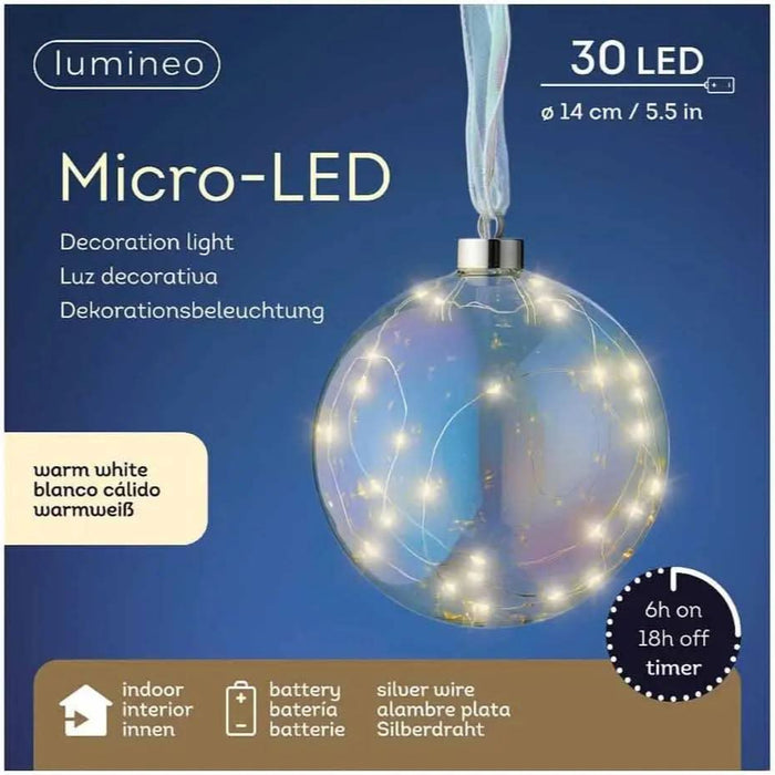 Micro LED Ball Diameter 14cm Iridescent, Warm White 30 Lights