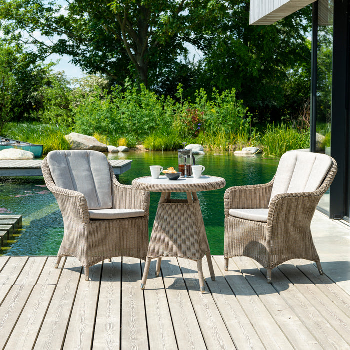 Hazelmere Natural Weave 2 Seater Bistro Set with Dusk Cushions