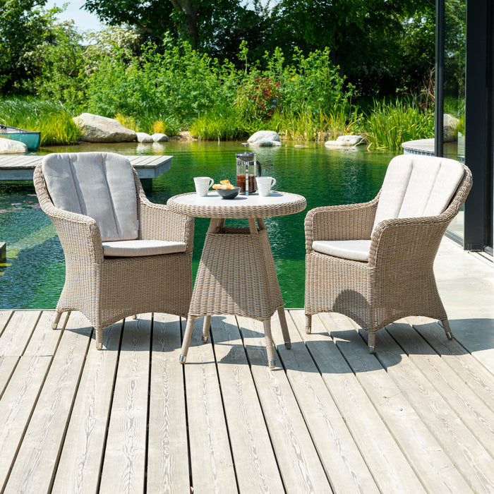 Hazelmere Natural Weave 2 Seater Bistro Set with Dusk Cushions