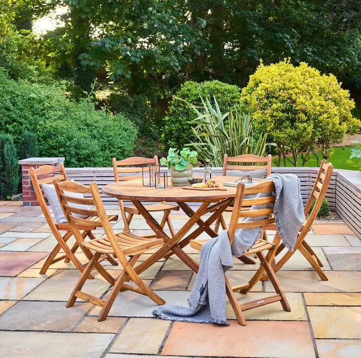 Alexander Rose Redcliffe Folding Round Dining Table 1.4m with 6 folding chairs