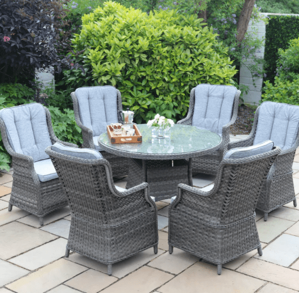 Round garden table and chairs rattan deals
