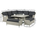 Bramblecrest Monterey Dove Rattan Curved Corner Sofa with Square Firepit table Table & 2 Benches