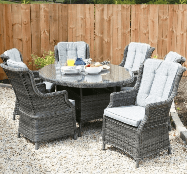 Amalfi High Back 6 Seat Oval Dining Set in Grey
