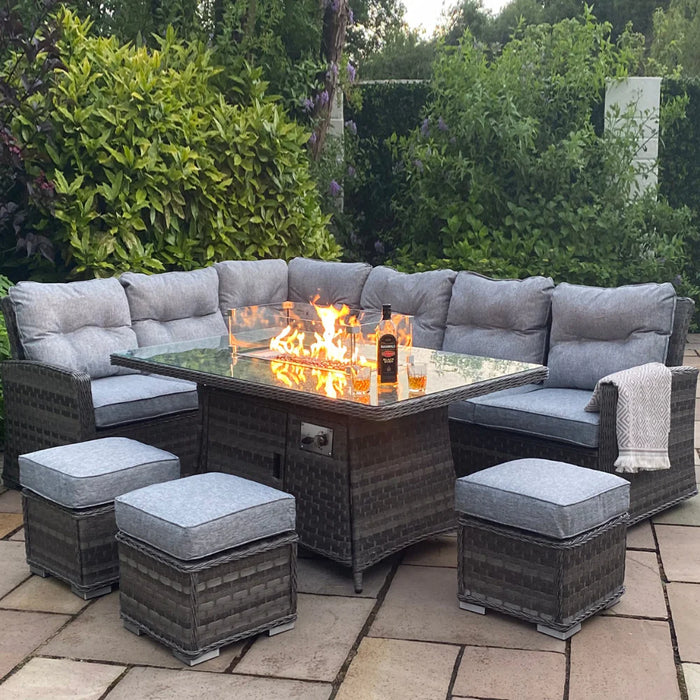 Amalfi Casual Dining Set with Firepit (Dark Grey)