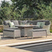 Bramblecrest Monterey Dove Rattan Curved Corner Sofa with Square Firepit table Table & 2 Benches