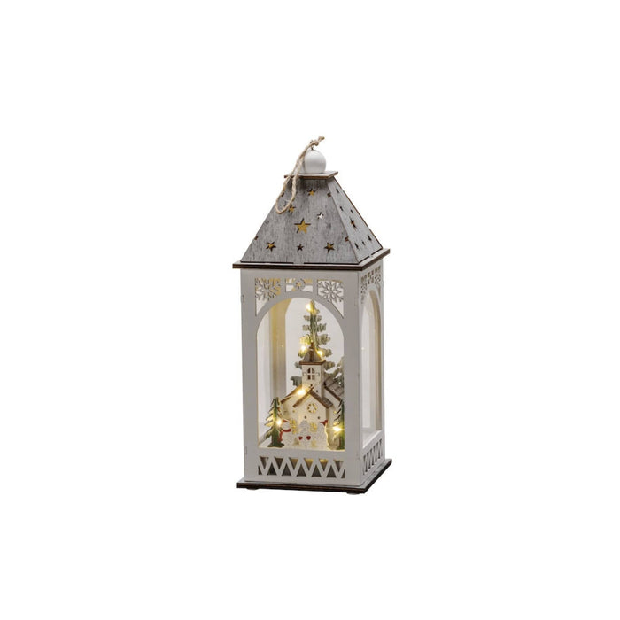 Wooden Lantern with Church 29cm