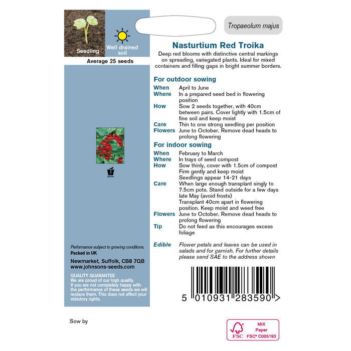 Flowers Nasturtium Salmon Baby Packet Back