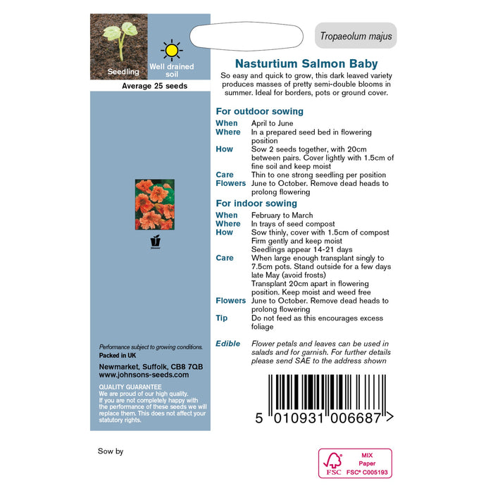 Flowers Nasturtium Tip Top Mixed Packet Back