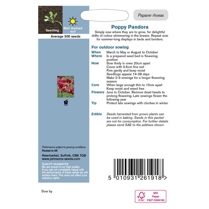 Flowers Poppy Tibetan Poppy Packet Back