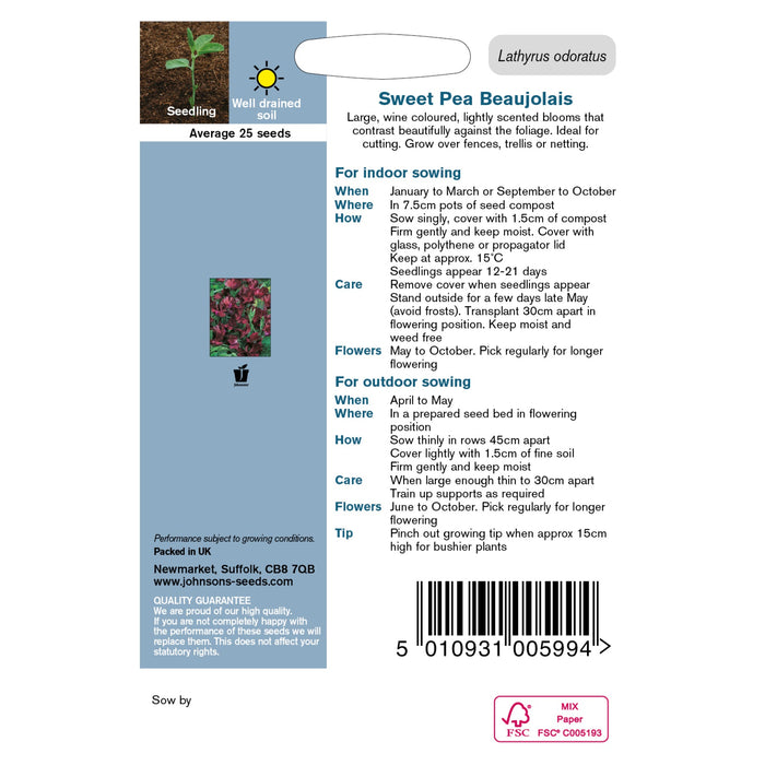 Flowers Sweet Pea Beeline Packet Back