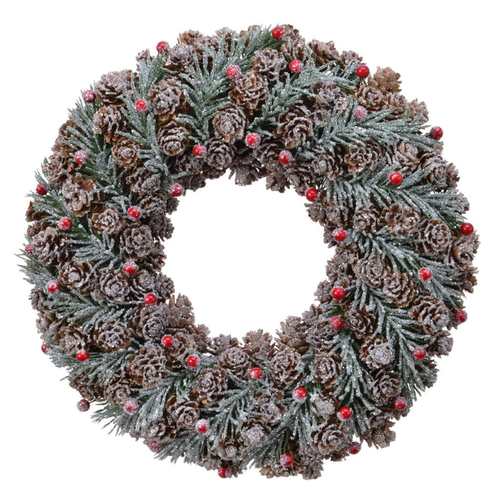 Green Pinecone Wreath with Berries 30.5cm
