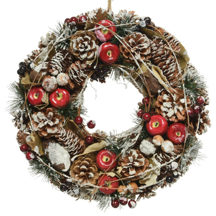 Snow Pinecone Wreath with Berries & Apples 33cm