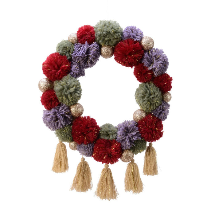 PomPom Wreath with Gold Tassels 50cm