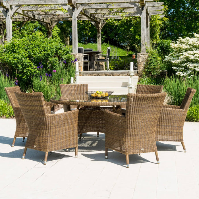 San Marino Square Topped Dining Chair with Round Table 6 Seater Garden Set