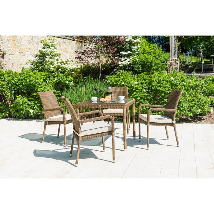 San Marino 4 Seat Stacking Armchair & Square Rattan Outdoor Dining Set