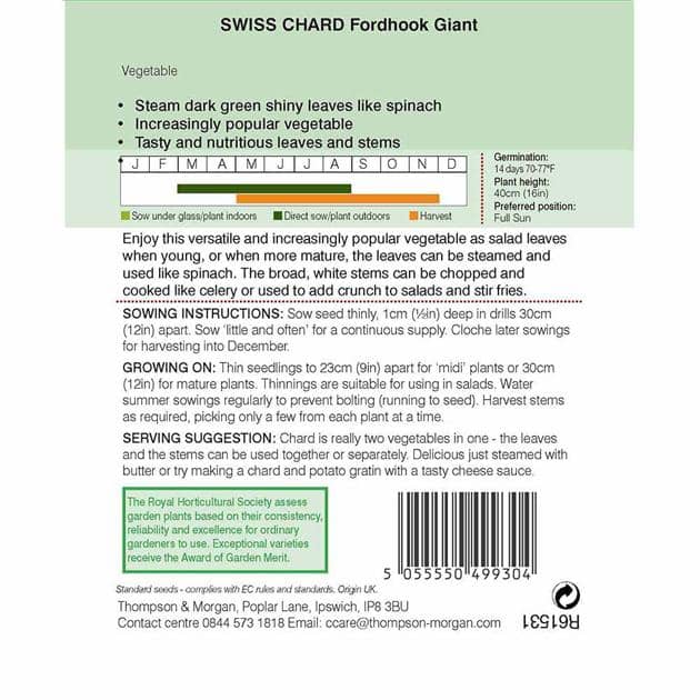 Thompson & Morgan (Uk) Ltd Gardening Thompson & Morgan Swiss Chard Fordhook Giant