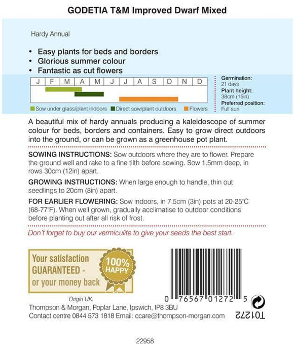 Thompson & Morgan (Uk) Ltd Gardening Thompson & Morgan Godetia Improved Dwarf Mixed