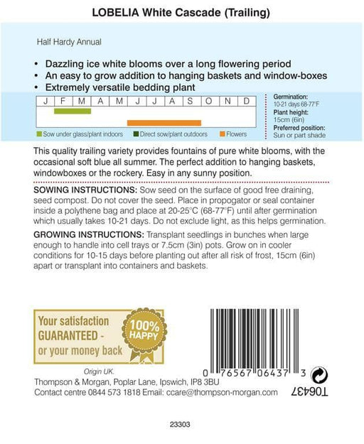 Thompson & Morgan (Uk) Ltd Gardening Thompson & Morgan Lobelia (Trailing) White Cascade