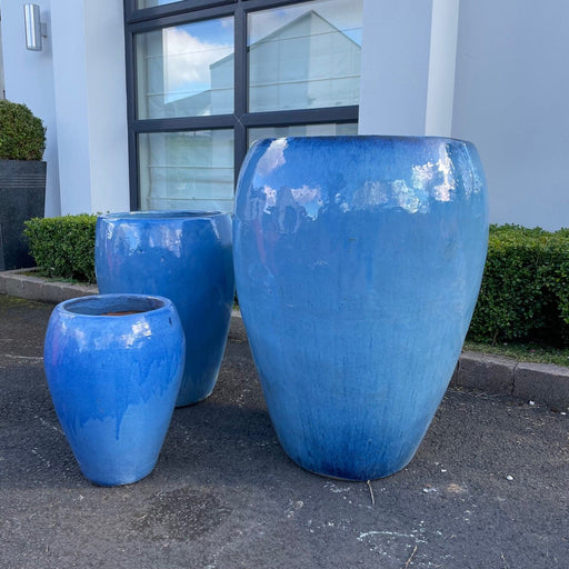 Glazed Ceramic Garden Planters in Aquamarine Blue