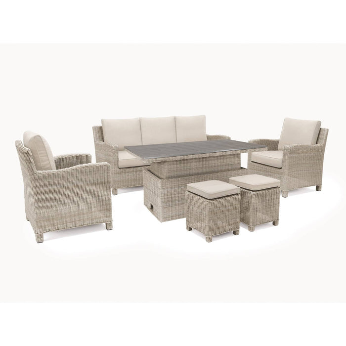 Kettler Garden Furniture Kettler Palma Sofa Set With SQ Adjustable Table Dark Oak Slat Top in Oyster