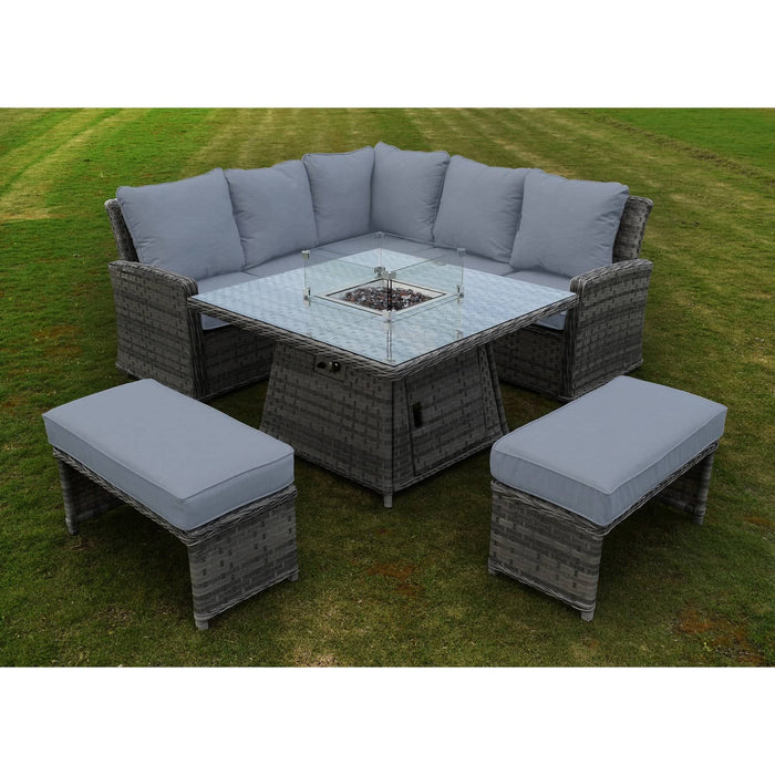 Mercer Garden Furniture Amalfi Casual Dining Dark Grey Firepit Set