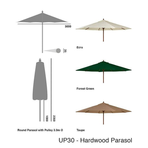 Alexander Rose Garden Furniture Accessories Alexander Rose Hardwood Round Sun Parasol with Pulley 3.0m Dia