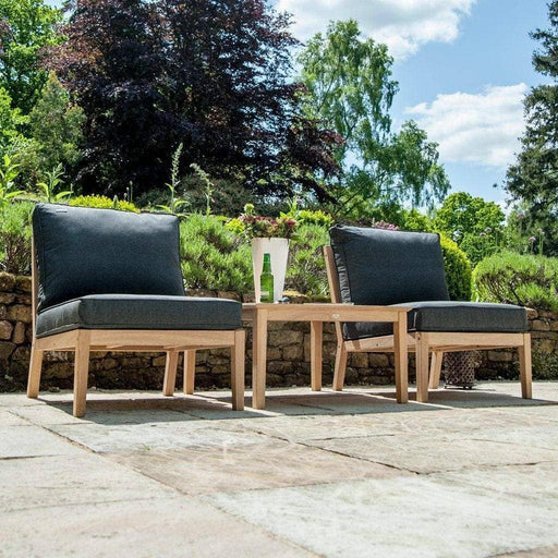 Alexander Rose Garden Furniture Alexander Rose Roble Low Coffee Table Set - with Armless Cushioned Lounge Chairs