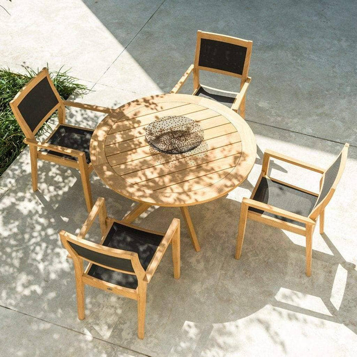 Alexander Rose Garden Furniture Alexander Rose Roble Cross Base Wooden Garden Table with Stacking Sling Armchairs