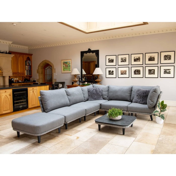 Cordial Luxe Light Grey Garden Corner Sofa Set with Coffee Table (Dark Grey Cushions)