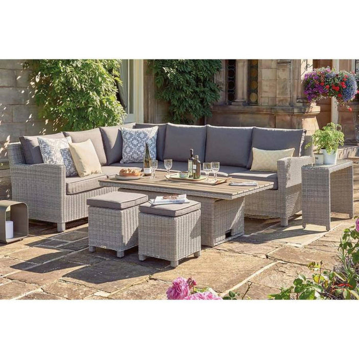 Kettler Garden Furniture Kettler Palma Corner Sofa Set, Right-Hand in White Wash With S-Q Height Adjustable Table