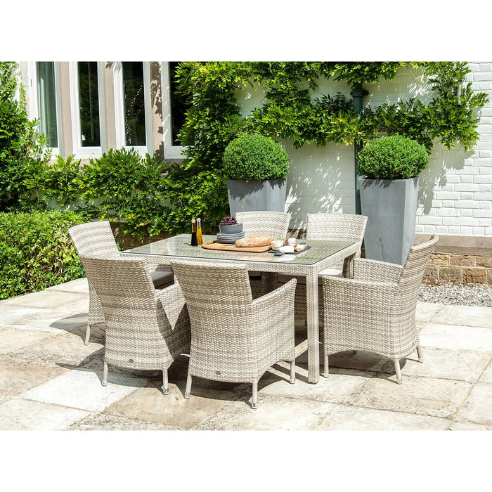 Ocean Pearl Rectangle Garden Table 6 Chairs Dining Set