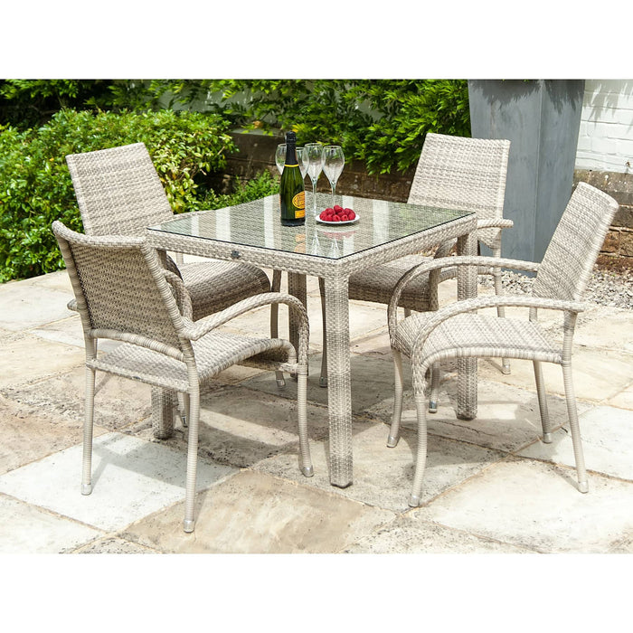 Ocean Pearl 4 Seat Fiji Stacking Armchair Square Patio Dining Table Set